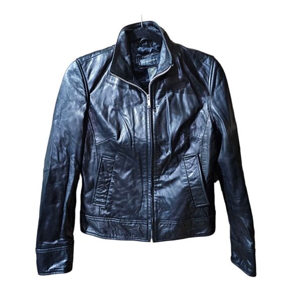 BANANA REPUBLIC Black Leather Jacket- Size Small - Picture 1 of 8